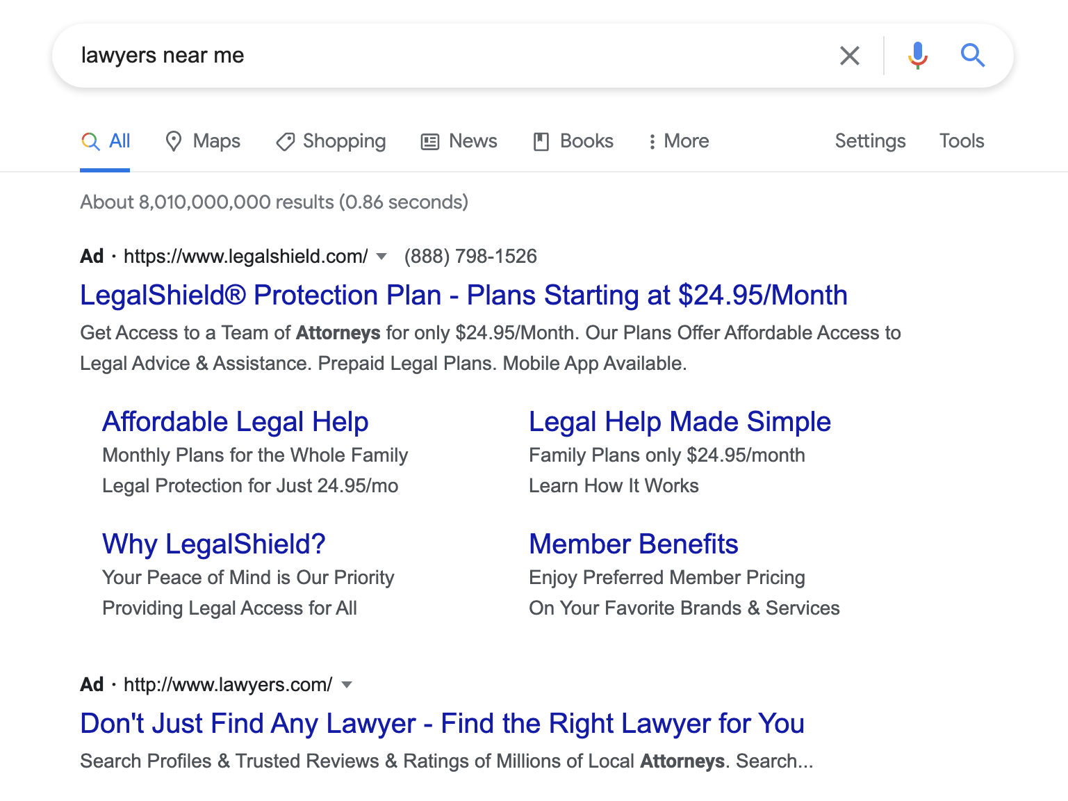 Google Paid Advertising Results Example